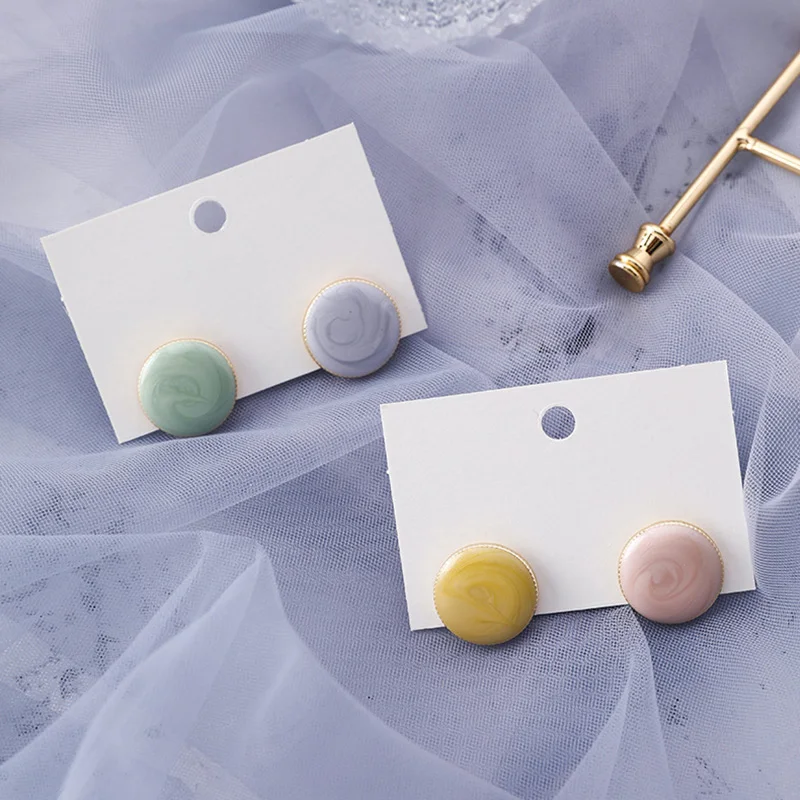 

2019 New Japanese Korean Cute Macaron Color Hit Asymmetric Small Round Circle Glaze Stud Earring Girl's Cute Geometric Earring