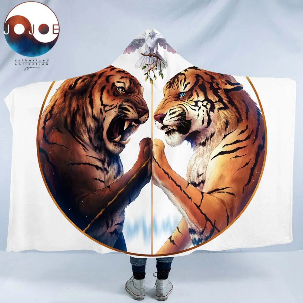 

Peace by JoJoesArt Hooded Blanket for Kids Adults Sherpa Fleece Tigers Printed Microfiber Black and White Wearable Blanket
