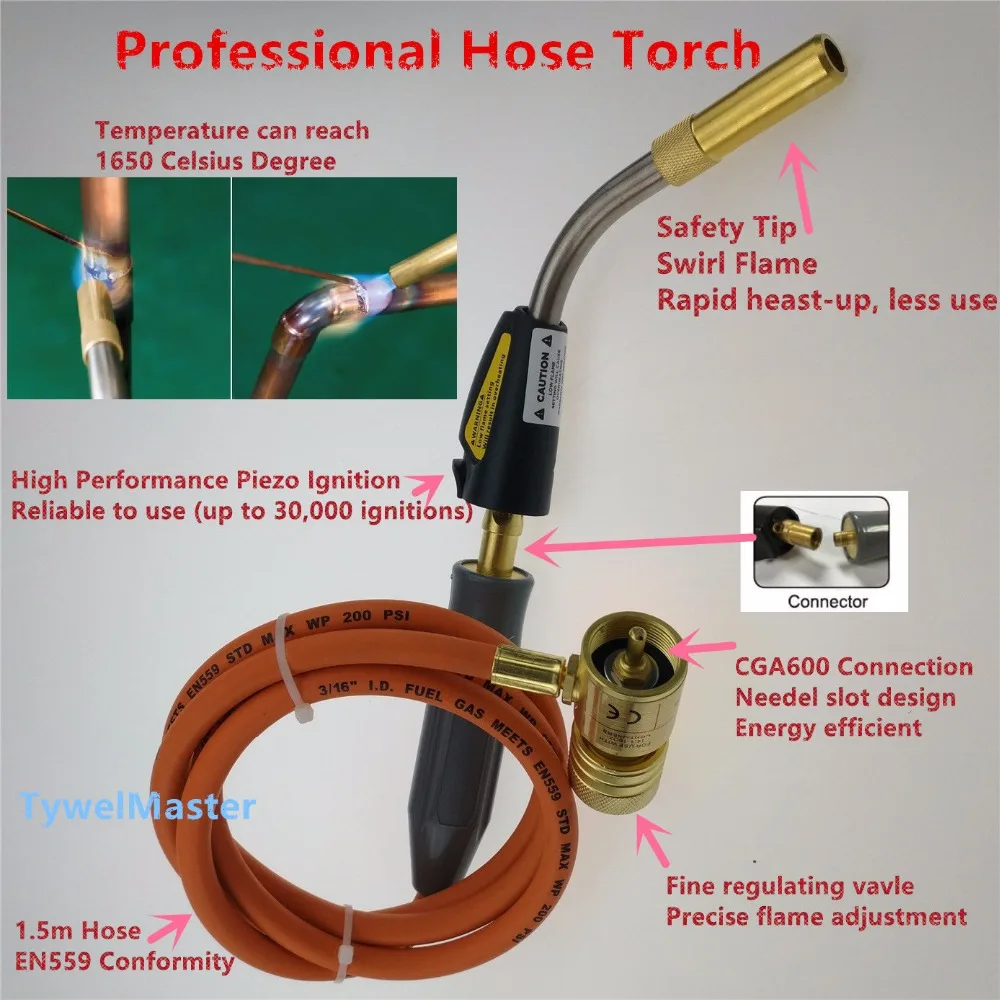 Паяльный сварочный фонарь самозажигание 1,5 м шланг CGA600 соединение газовый фонарь ручной пропан горелка для МАПП газа