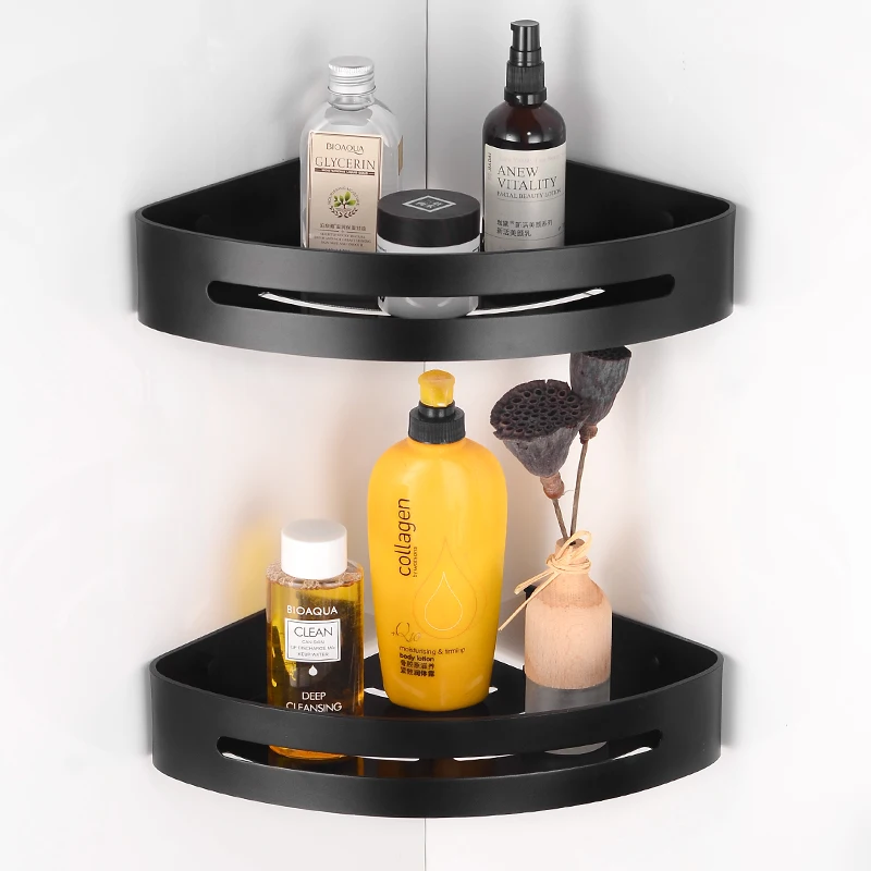 Bathroom Shelf Black Aluminum Corner Storage Holder Shelves Bathroom Accessories Shower Caddy Rack Wall Mounted Shampoo Basket