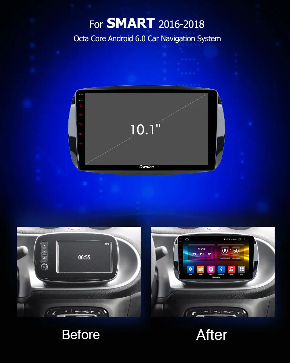 Top 9" IPS Android 9.0 4G RAM+32G ROM 8 Core Car DVD Radio Player For Mercedes Benz Smart Fortwo Forfour 2016 2017 2018 DSP CarPlay 2