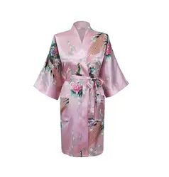 Новые розовые женские искусственного шелка халат Винтаж кимоно платье классические печатные ночное бельё, Бесплатная доставка Размеры s m l