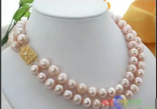 

Hot sale new Style >>>>> 2ROW 12MM PINK ROUND FRESHWATER CULTURED PEARL NECKLACE