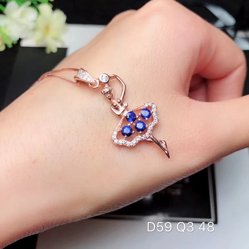 Mode danse fille naturel bleu saphir gemme pendentif colliers naturel pierre gemme pendentif S925 a