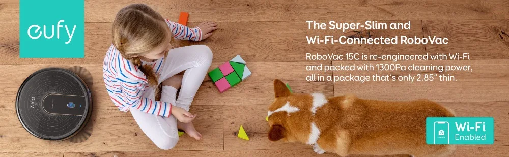 Eufy [BoostIQ] RoboVac 15C, Wi-Fi, 1300Pa супер-тонкий, тихий, самозаряжающийся робот-пылесос для твердых полов и ковров среднего размера