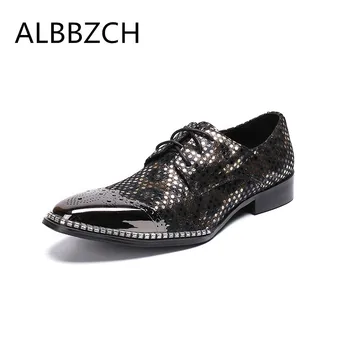 

New luxury brand designer men shoes casual fashion square toe lace printing leather men's business dress shoes big yards size 46
