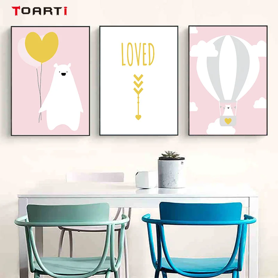 

Lovely Cartoon Bear Canvas Print Balloon Wall Art Poster Nursery Painting Nordic Picture Modern Children Baby Bedroom Decor gift