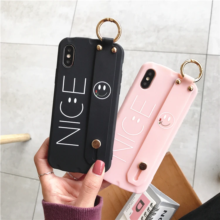 

Cartoon New design Pure Smile Phone Case For iphone X XR XSMAX Case For iphone 6 7 8 Plus Back Cover With a wrist strap