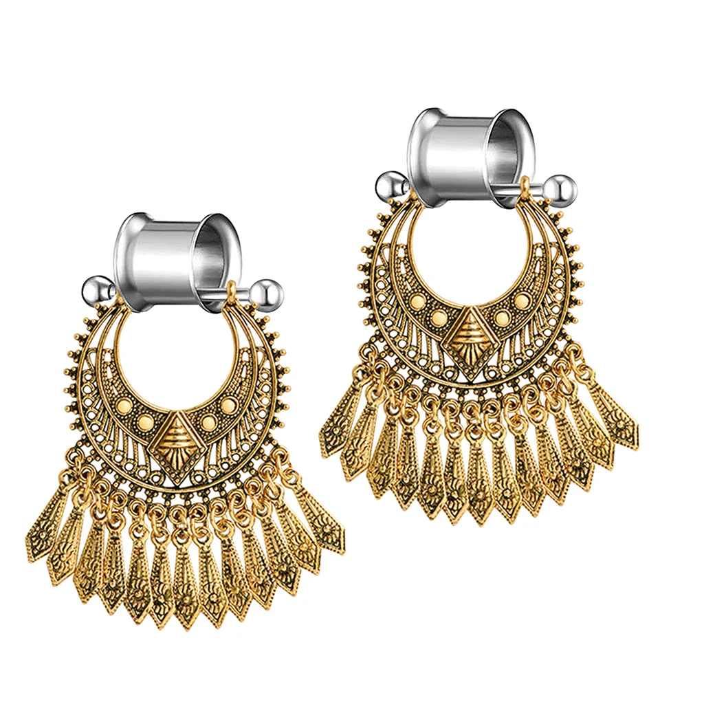 2Pcs Drop Dangle Earrings Expander Stainless Steel Ear Gauges Tunnels Plugs Ear Piercing Jewelry (6/8/10/12mm) - Antique Brass