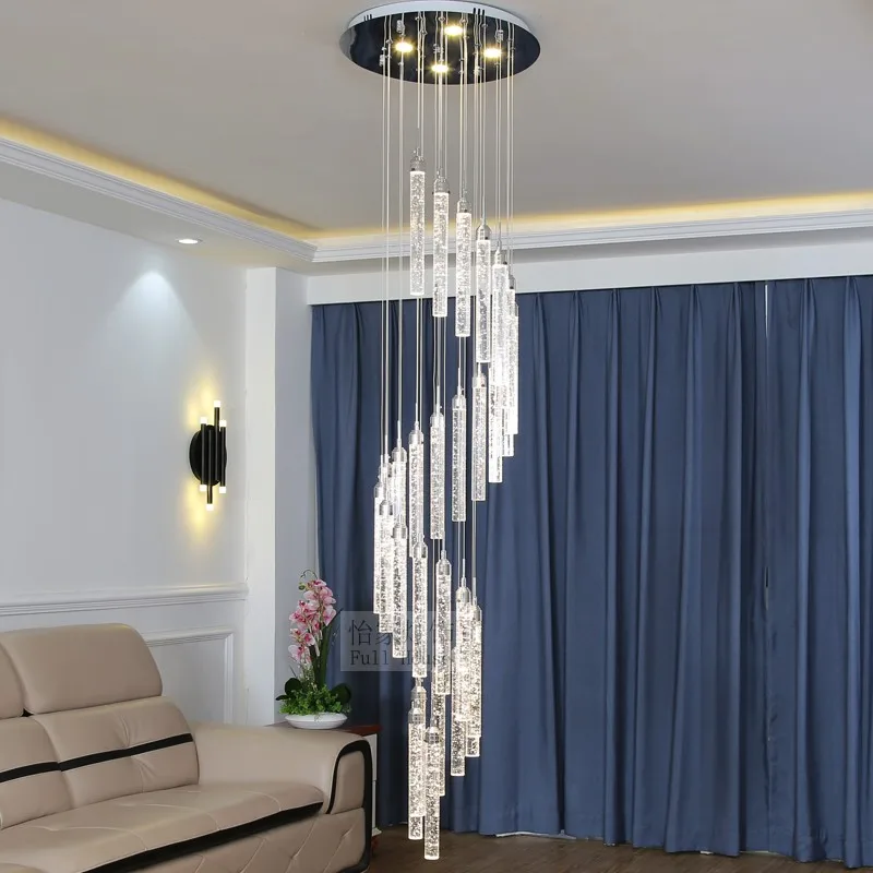 Us 408 03 13 Off High Ceiling Crystal Chandelier Led Hanging Lamps For Living Room Hotel Spiral Staircase Chandelier Led Lustre Light Bar Fixture In