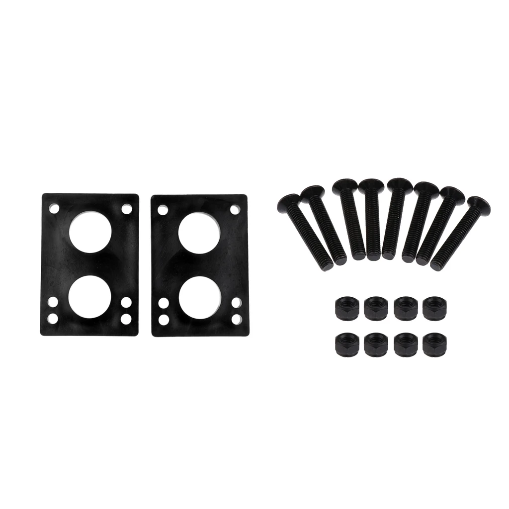 Pair of 8mm Thick PE Riser Shock Pads + 8 Pairs of Carbon Steel Bolts Nuts for Skateboard Longboard