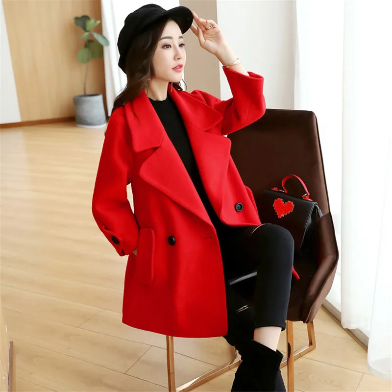 Mince Cw579 camel red Femmes Femelle Red Breasted De Moyen Hiver Nouveau Manteau 2018 Double bean Grande Long Lâche Taille Survêtement Laine Dames Armygreen mikaqi 80HgqRWgT