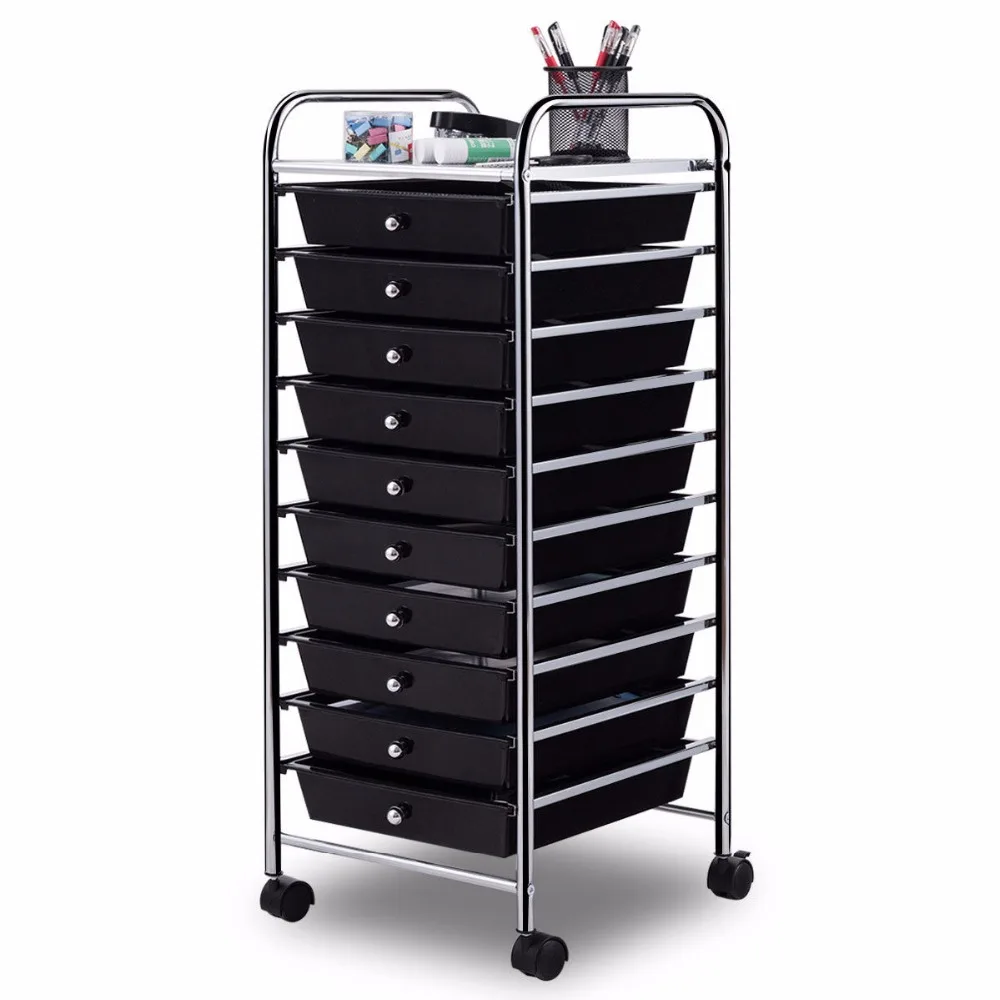 10 Drawer Rolling Storage Cart Scrapbook Paper Office School Organizer Black HW52045BK