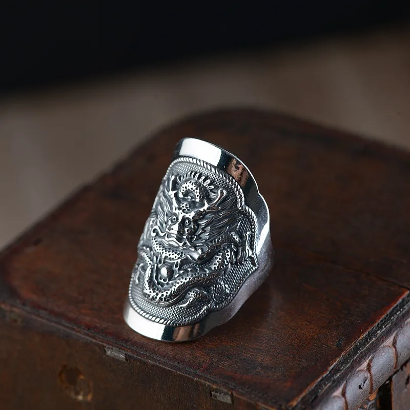 Pure 925 Sterling Silver Dragon Ring for Women Men Thais Silver Punk New Fashion Men Rings Fine Jewelry Adjustable Size
