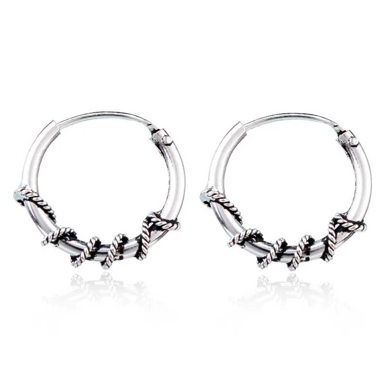 

Gypsy Ethic European Punk Retro Bali Hoop Earrings Female Boho Small Circle Round Earring Women Men Jewelry Metal Earrings