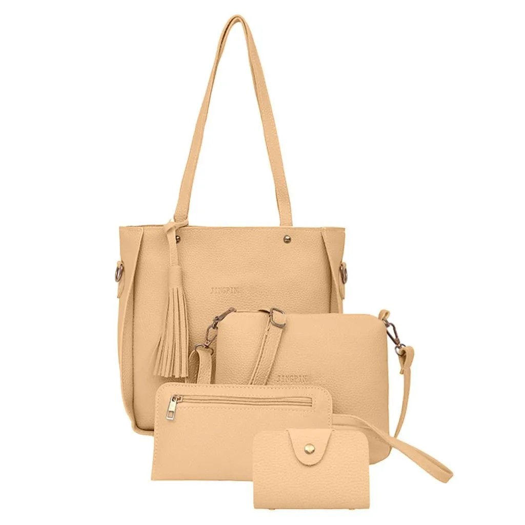 4 шт., женская сумка, набор, сумка через плечо, кошелек, сумочка, женская сумка из искусственной кожи, женская сумка-тоут, новая мода, Прямая поставка - Цвет: Хаки