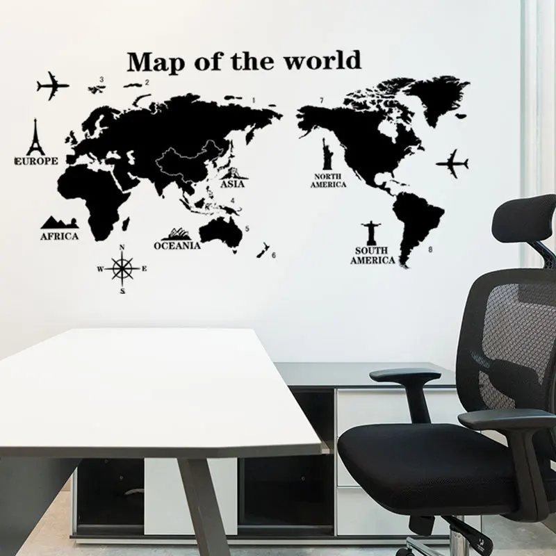 

Map of The World Wall Stickers DIY Vinyl Wall Decals for Kids Room Maps Wallpapers Home Decor Black World Maps Home Decoration