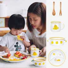 5 шт./компл. милый желтый цыпленок керамическая эмаль детская посуда для детей столовая посуда с чашей чашка, вилка ложка