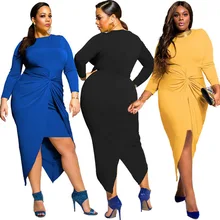 Европа и США Новинка осенние женские большие размеры платье ласточкин хвост рябить чистый цвет плюс размер платье