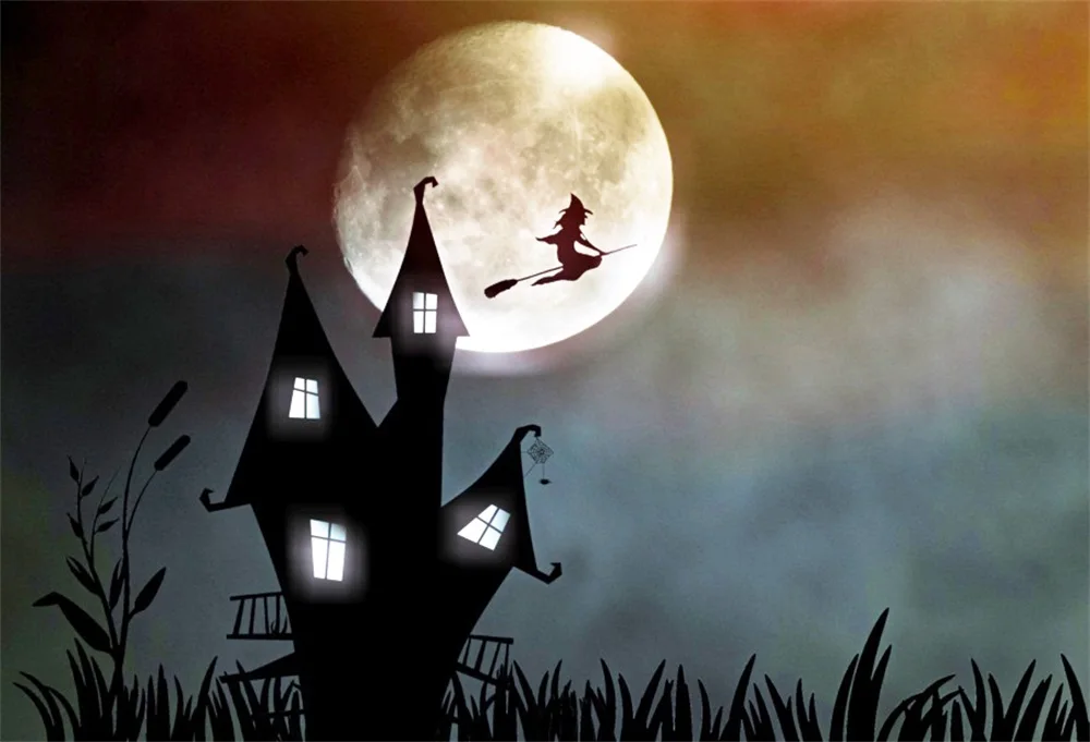 Laeacco мультфильм замок ведьмы Happy Halloween сцены фотографического Фоны