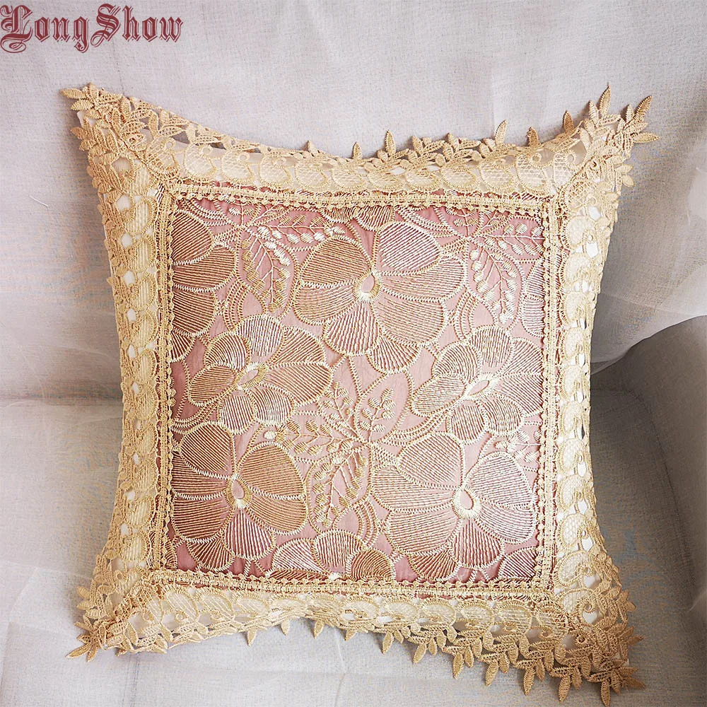 

Home Decorative Thick Embroidered Exquisite Burgundy Organza Embroidered Pillow Case