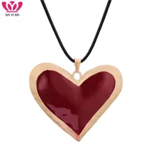 Увеличенный кулон в виде красного сердца ожерелье для женщин модное большое сердце черная кожаная цепочка длинное ожерелье простое ювелирное изделие подарок