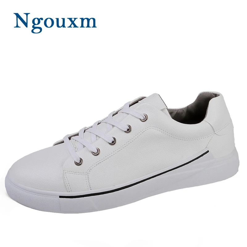 

Ngouxm 2019 Sneakers Men Spring Autumn Sneakers Flat Lace Up New Fashion White Man Genuine Leather Vulcanized Shoes