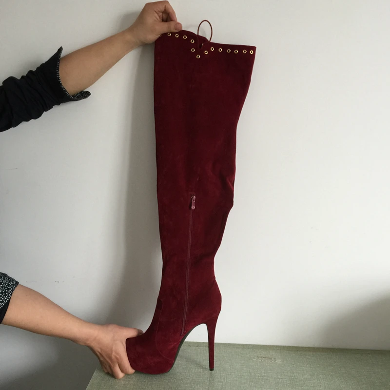 Dark Red Womens Boots Plus Size Lace Up Designer Hand High Quality