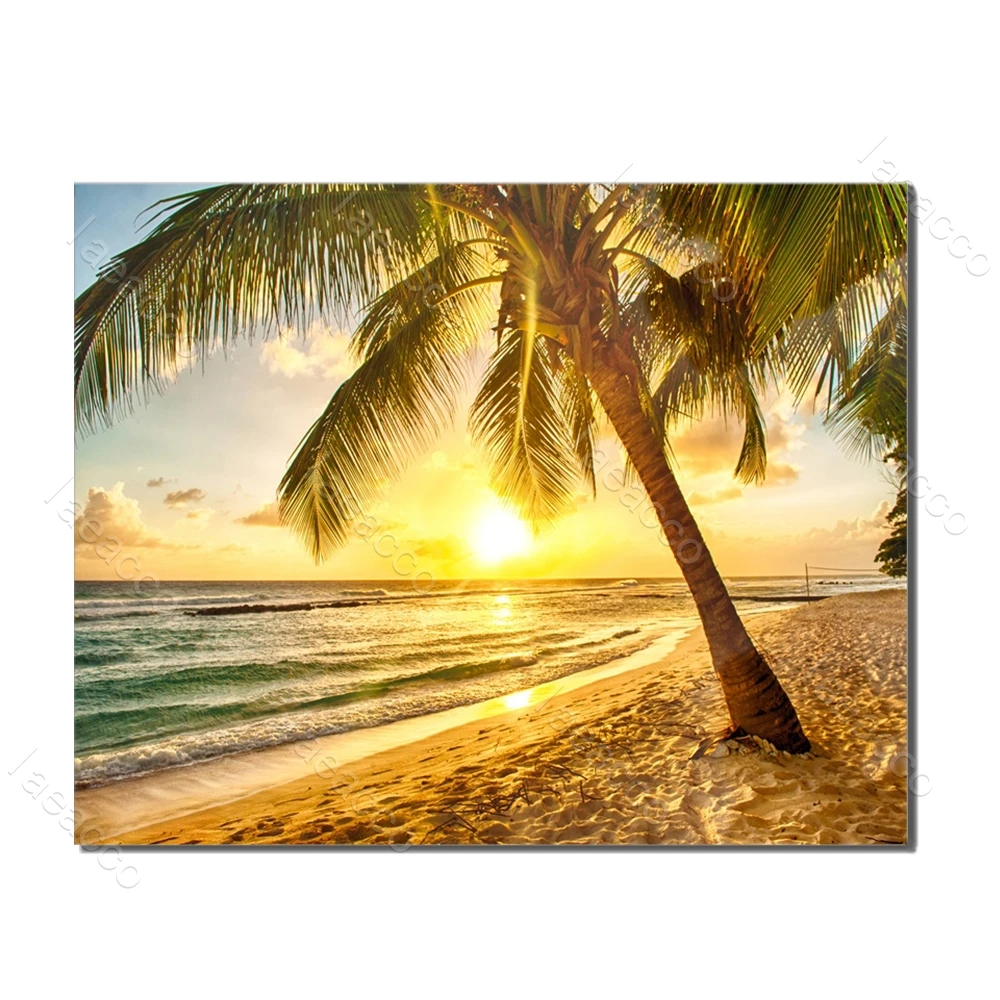 

Tropical Outside Posters and Prints Vintage Wall Artwork Sunrise Palm Tree Canvas Painting for Living Room Home Decor No Frame