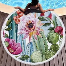 Зеленое растение INS принтованное из микрофибры большое круглое пляжное полотенце Toalla Microfibra плотная махровая ткань с кисточками пляжное одеяло