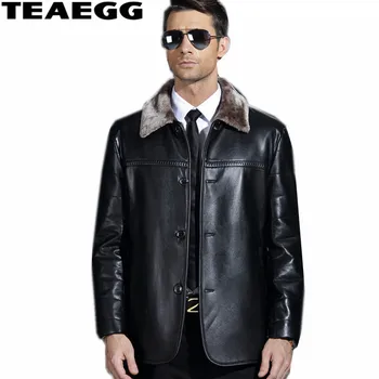 

TEAEGG Plus Size 3XL 4XL Business Casual Winter Jacket Men Leather Coat Faux Men Leather Jackets Warm Jaket Homme Coat AL1529