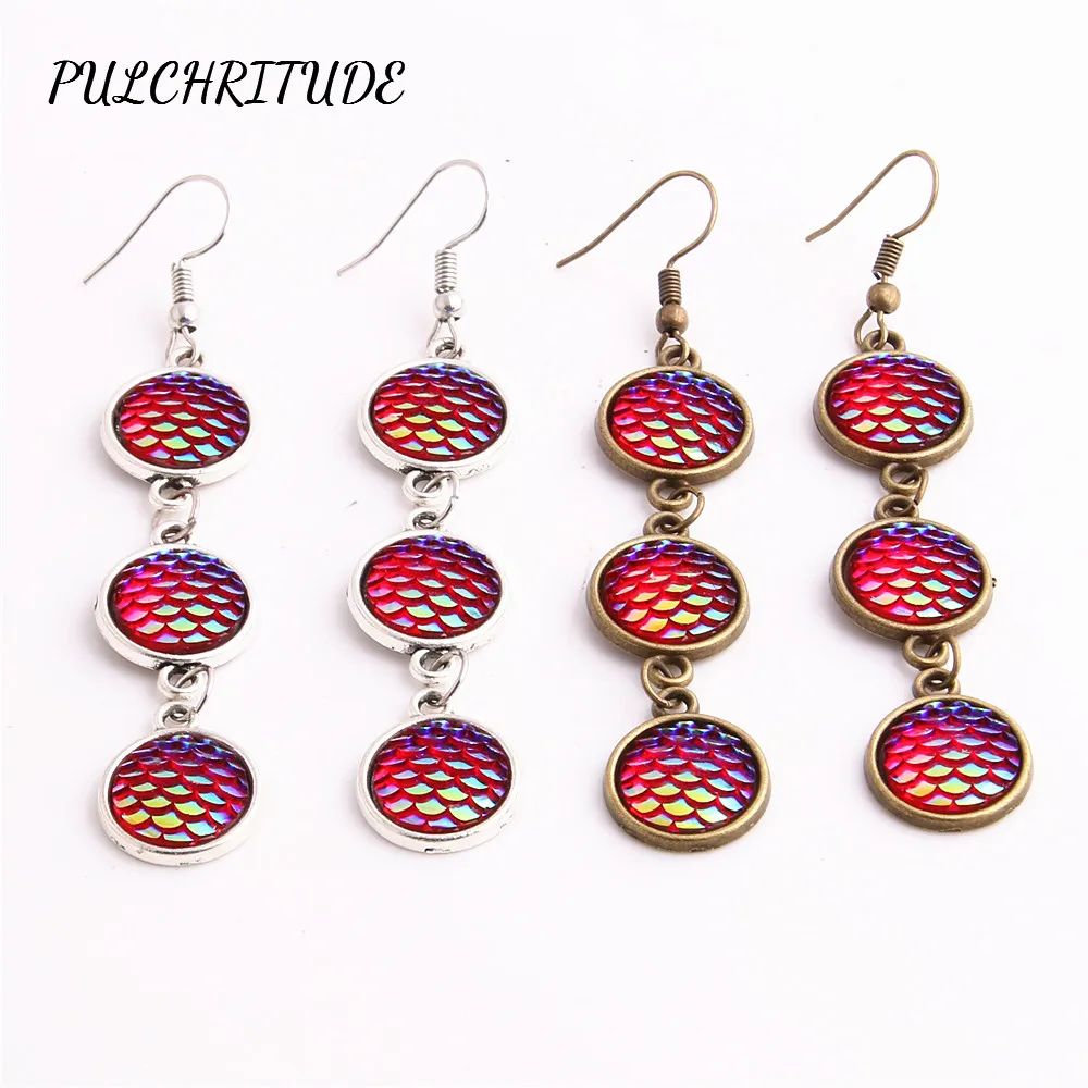 

PULCHRITUDE Metal Alloy 6pcs Fit Round 12mm Cabochon Base Earring Back Pendant Fashion fish scale Cameo Diy Jewelry Make C1464