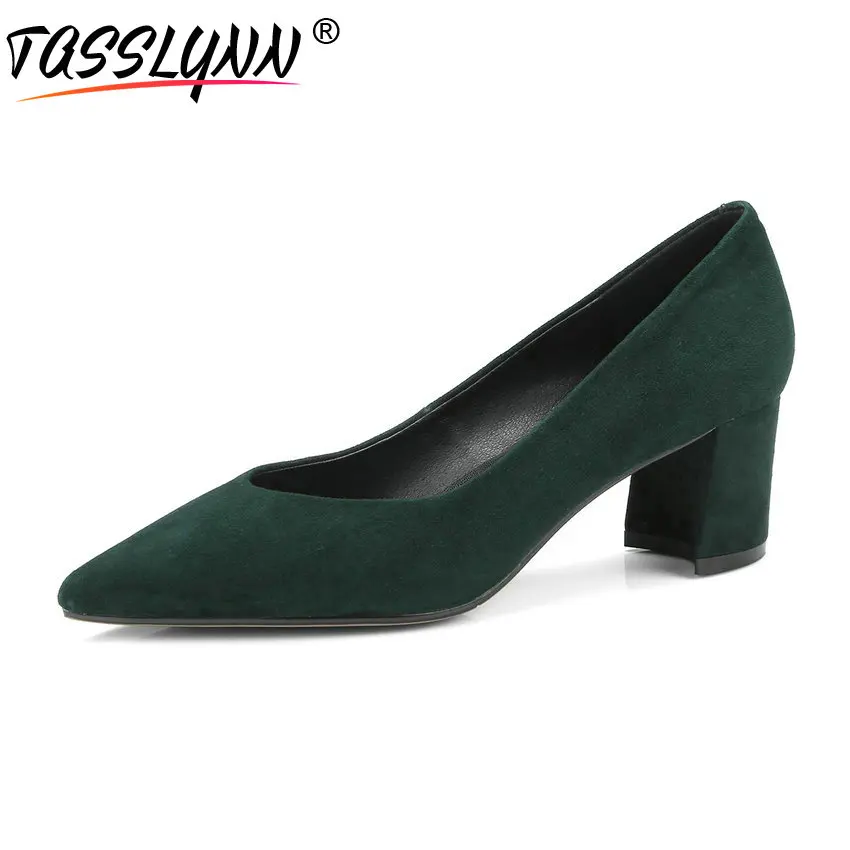 

TASSLYNN 2018 Women Pumps Spring Autumn Kid Suede PU Slip on Pointed Toe Shallow Hoof High Heels Pumps Women Shoes Size 34-43