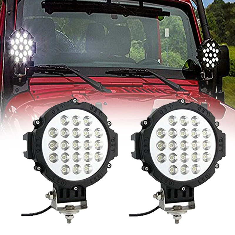 

2pcs 63W 7inch Round Waterproof LED Working Light SUV Off road Boat Headlight Flood Driving Fog work Light