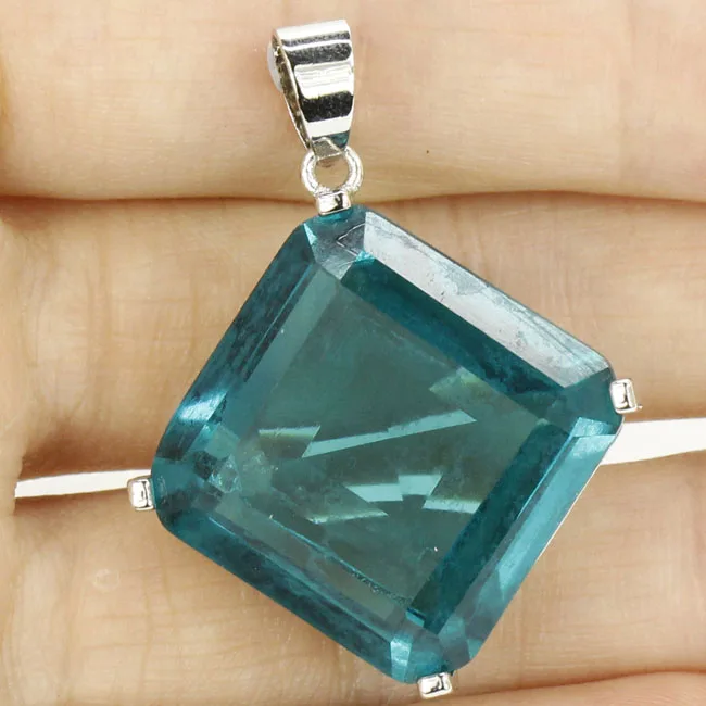 

Elegant Rich Blue Aquamarine White CZ SheCrown Woman's Silver Pendant 38x22mm