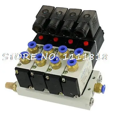 

DC 24V 2 Positions Quadruple Solenoid Valve Quick Fittings Base Mufflers Set