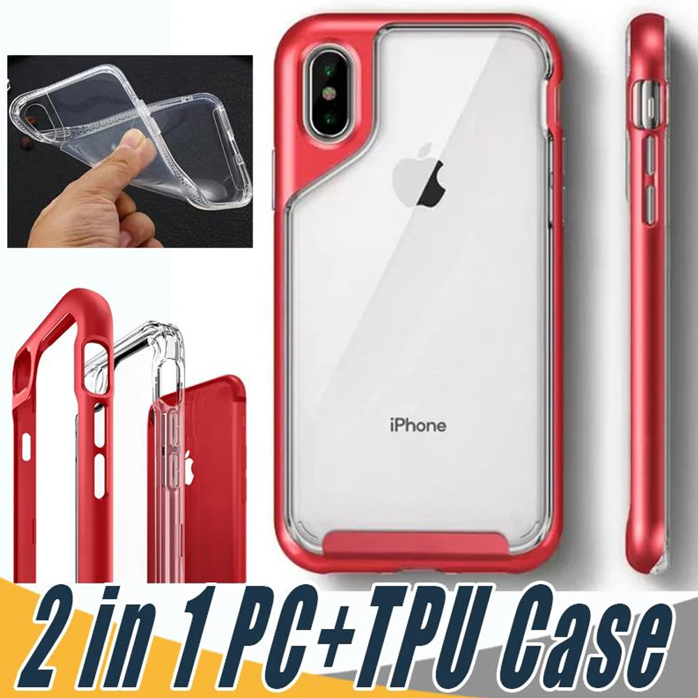 

Ultra Slim 2 In 1 Case Soft TPU+PC Clear Case Cover Transparent Shockproof Cases For iPhone X 8 7 6 6S Plus 100/200/300/500PCS