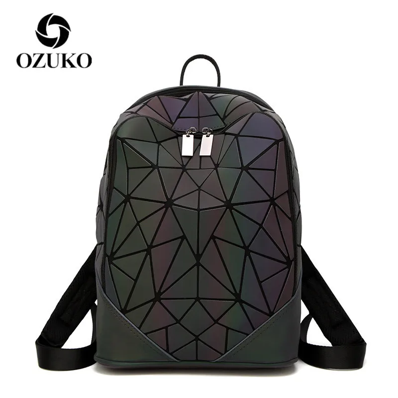 

OZUKO New Backpack Women 2018 Luminous Irregular Triangle Sequin leather Korean Fashion Rucksack Female Backbag Mochila Feminina