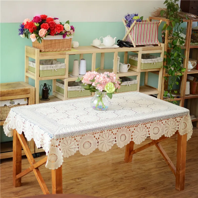 Table Cloth Handmade Crochet Table Cloth Cotton Table Cloth Beige Crochet Lace Tablecloth Many Size Available