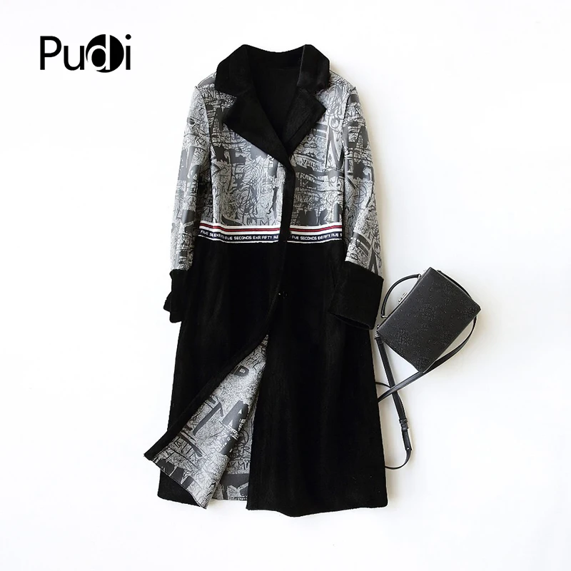 PUDI B181055 women's winter warm real wool fur sheep