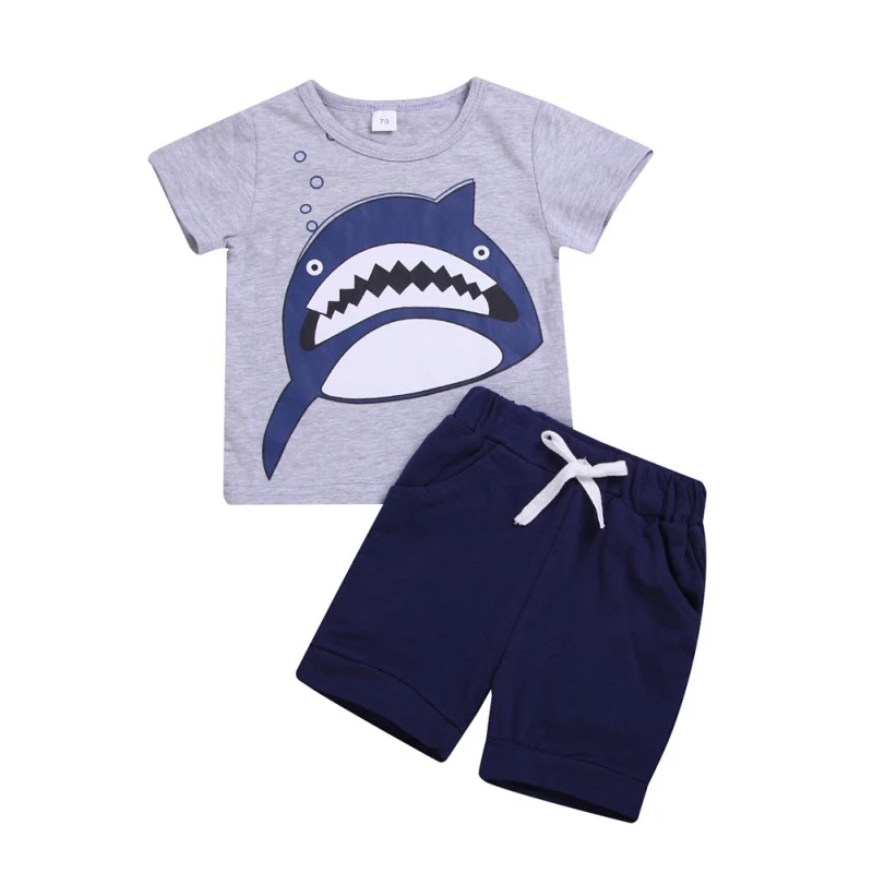 

6M-4Y Baby Boys Clothes 2pcs Set Shark Print Tshirt For Boys Shorts Baby Boys Clothes Outfits Set