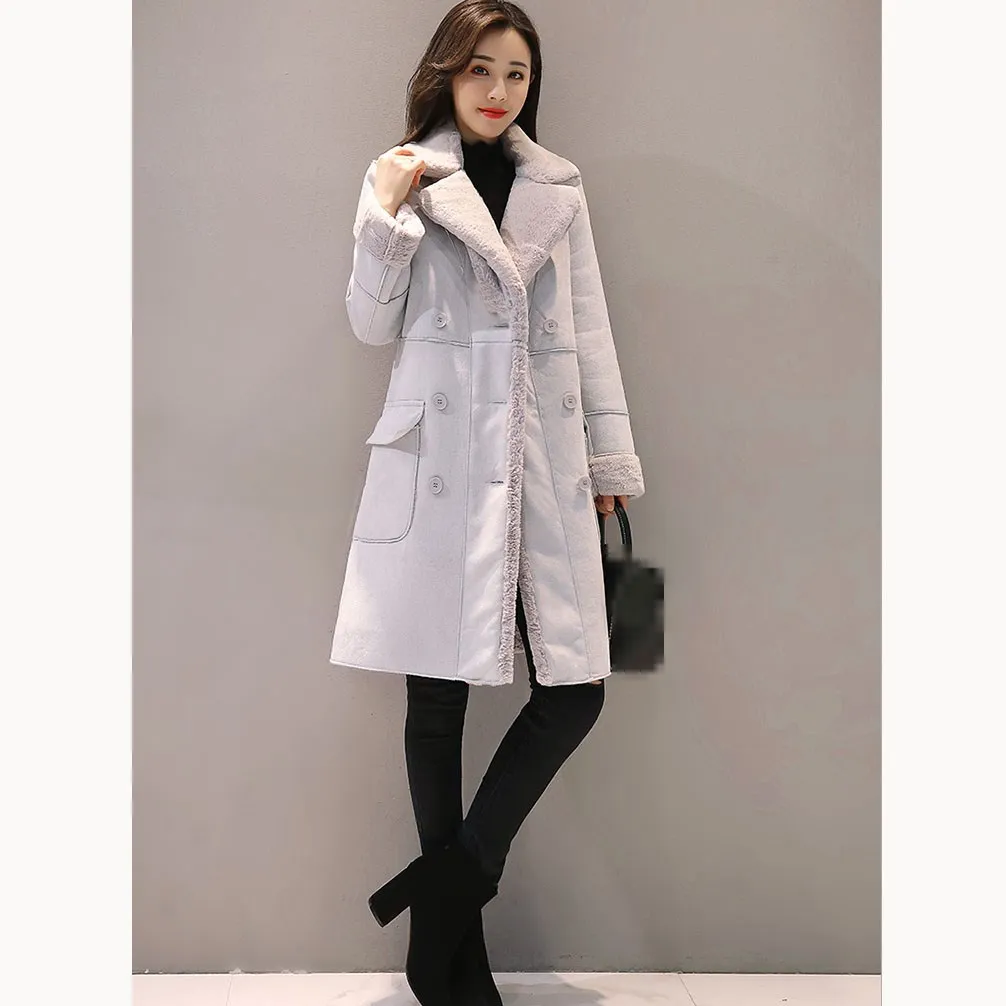 

2019 Women Faux Suede Coats Thick Long Sleeve Faux Leather Jackets Female Autumn Winter Lambs Long Coats