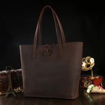 

New High Quality Women Crazy Horse Cowhide Retro Business ote Handbag European and American fashion shopping bags Shoulder bag