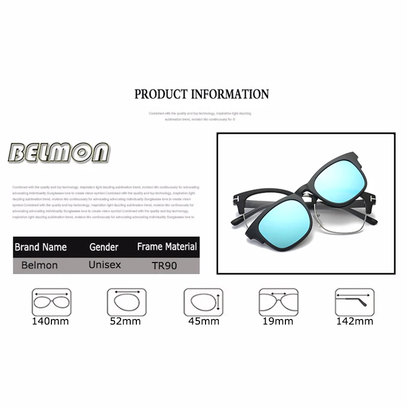 Belmon, оправа для очков для мужчин и женщин, модные поляризованные солнцезащитные очки на застежке, магнитные очки, мужские Оптические очки для близорукости RS489