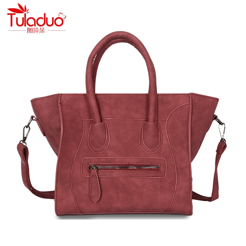 

Fashion Smile Women Tote Bag Scrub Pu Leather Women Handbags Crossbody Bags For Women Designer Trapeze Messenger Bag Brand 2018