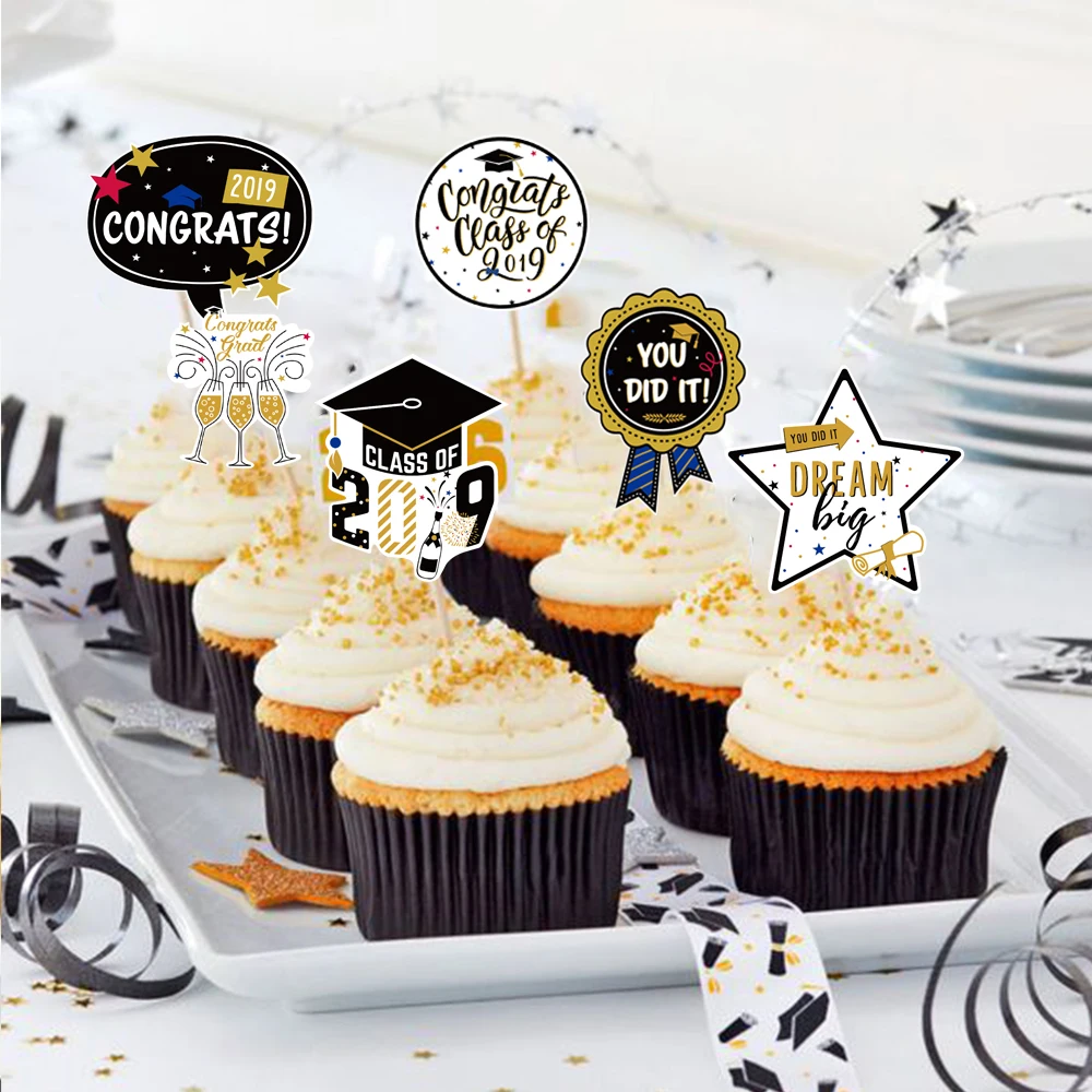 24pcs Graduation Party Cupcake Topper Congrats Grad Class Of 2019