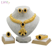 Liffly Bridal Jewelry Set Dubai Gold Jewelry Sets for Women Indian Wedding Necklace Earrings Ring Bracelet Jewellery Wholesale Liffly Bridal Jewelry Set Dubai Gold Jewelry Sets for Women Indian Wedding Necklace Earrings Ring Bracelet Jewellery Wholesale