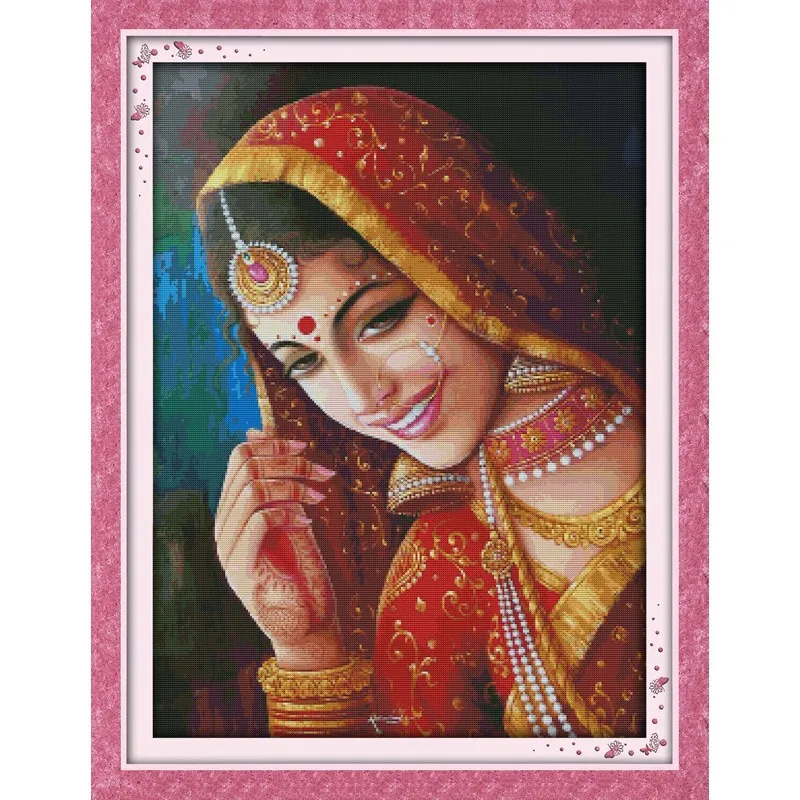 

The Beautiful Indian Bride Printed Canvas DMC Counted Chinese Cross Stitch Kits printed Cross-stitch set Embroidery Needlework
