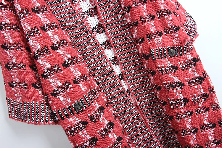 European Women's Sweater Thicken Long Red Plaid Cardigans sueter mujer Casual chaqueta mujer camisola Sweaters