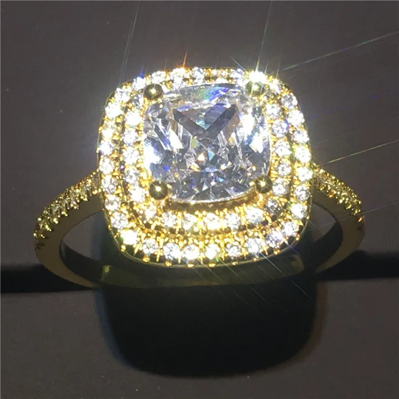 Обручальное кольцо кольца для мужчин и женщин Подушка cut 3ct AAAAA Циркон cz желтое